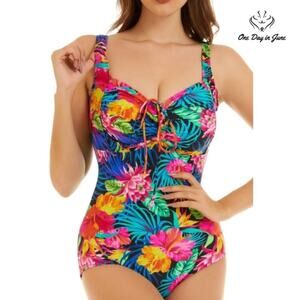 Peddney Tie Back Ruched Front One Piece Swimsuit Size S